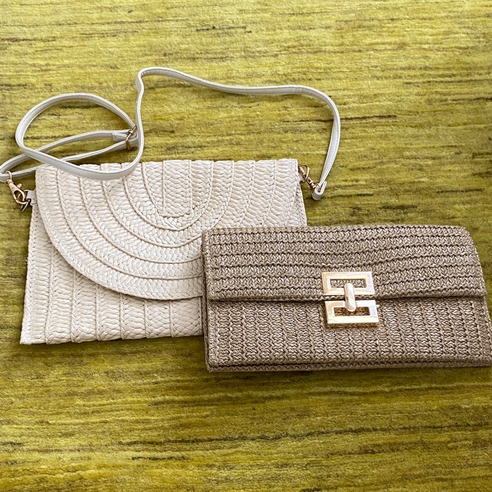 2 new Elegant Cream and Tan Clutch Set